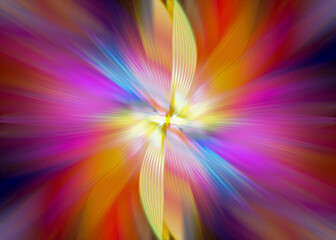 Obraz premium Abstract multicolored zoom effect background. Digitally generated image. Rays of versicolor light. Colorful radial blur, fast speed zooming motion, sunburst or starburst. Use for Banner Background