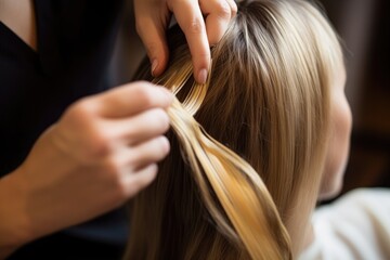 Obraz premium Hairdresser doing hair rebonding to long hair in the hair salon