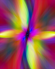Obraz premium Abstract multicolored zoom effect background. Digitally generated image. Rays of versicolor light. Colorful radial blur, fast speed zooming motion, sunburst or starburst. Use for Banner Background