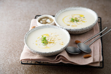 Traditional homemade cold almond soup