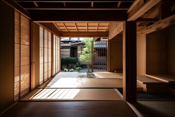 Fototapeta na wymiar Japanese minimalist style house room
