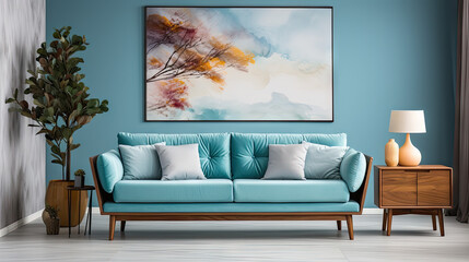 Contemporary Living Room with Blue Sofa