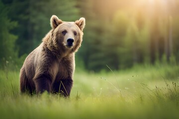 brown bear sitting on the grass
