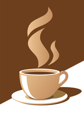 Cup of Fresh Coffee. Vector Illustration. Flat Style. Decorative Design for Cafeteria, Posters, Banners, Cards