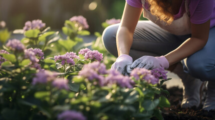Agriculture woman watering organic picking flower basket gardener plant farmer working