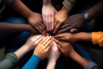 Fostering Unity: Diverse Teamwork and Community Strength in Pursuit of Success,hands,banner - obrazy, fototapety, plakaty