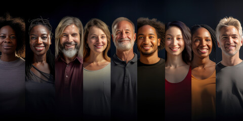 Diverse Group of people Happiness,Diversity, Equity, Inclusion, and Belonging (DEIB) with a powerful image that represents diverse individuals coming together, banner - Powered by Adobe