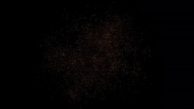 4k Gold Particles Explosion. Motion Background. Golden glitter particle. Shockwave burst. Isolated on black. Animated Overlay. 2160p. 60 fps