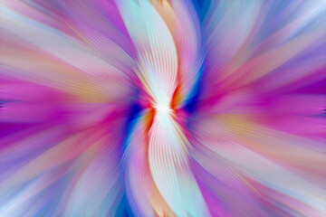 Abstract multicolored zoom effect background. Digitally generated image. Rays of versicolor light. Colorful radial blur, fast speed zooming motion, sunburst or starburst. Use for Banner Background