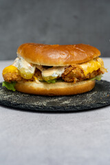 Delicious fast food burgers, MEGA Burger fries ketchup