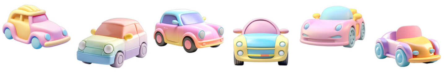Car Collection Pastel 3D Icons Isolated On Transparent Background PNG