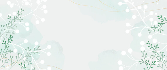 Winter botanical watercolor leaves branches background vector illustration. with watercolor elements of foliage, leaves, twigs. Design for poster, wallpaper, banner, card, decoration.