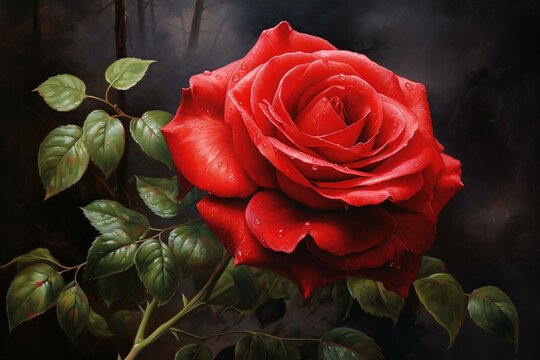 painting of crimson rose. Generative AI