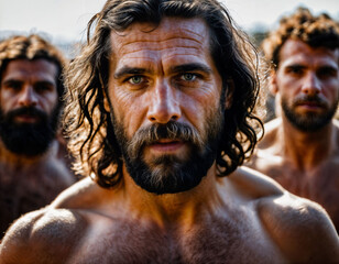 photo of group of strong caveman gang, generative AI