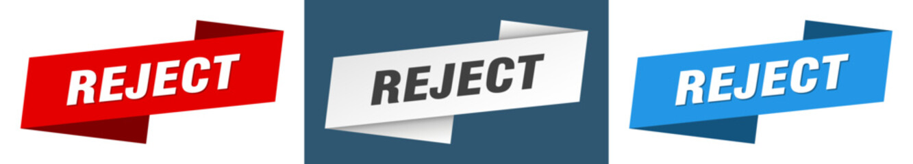 reject banner. reject ribbon label sign set