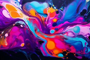 Vibrant fluid painting. Neon splashes. Generative AI