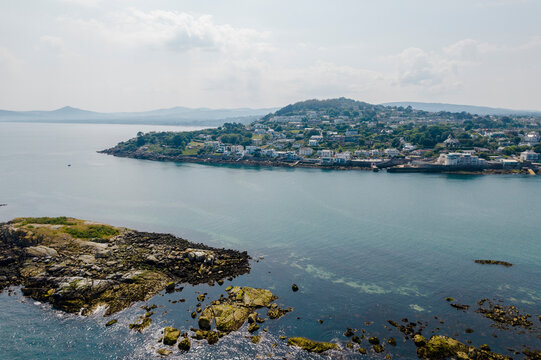 Aerial Drone View of Dalkey Island and Coastline, Ireland.