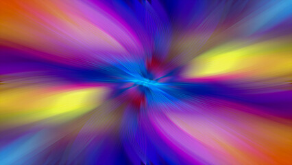 Abstract multicolored zoom effect background. Digitally generated image. Rays of versicolor light. Colorful radial blur, fast speed zooming motion, sunburst or starburst. Use for Banner Background