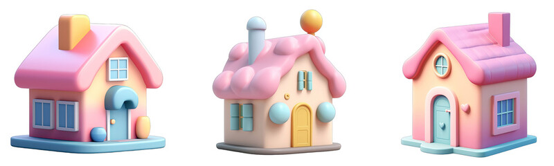 Pastel colored 3D house icon isolated on transparent background PNG V4