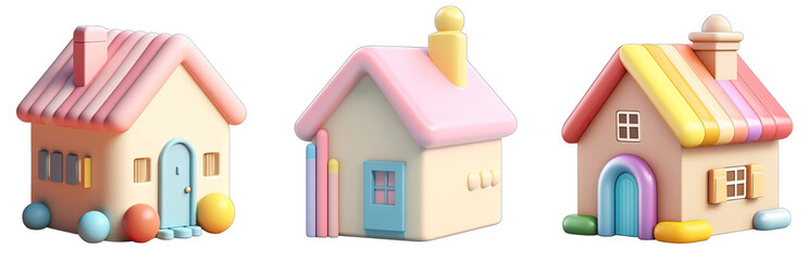 Pastel colored 3D house icon isolated on transparent background PNG V3
