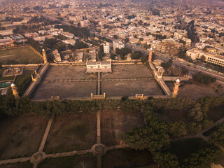 Aerial view of lonely Mosque in Hyderabad, Sindh, Pakistan.