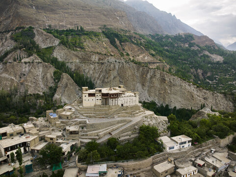Aerial view of Baltit fort in Karimabad, Hunza Valley, Gilgit Baltistan, Pakistan.