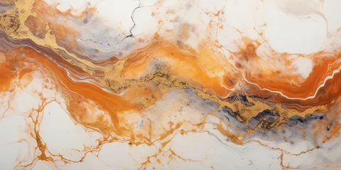 Fotobehang abstract art, fluid art. Abstract background, marble. Decorative acrylic paint that repeats the texture of mountain marble. abstract pattern. orange, beige, natural shades © Yuliya