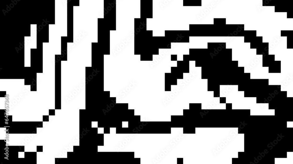 Poster black and white pixel square pattern transition animation