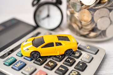 Bangkok, Thailand, January 1, 2023 Car with coin money, accident insurance concept.