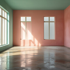 Raum mit Pastelfarben, altbau, leer, Fenster, Licht, Schatten