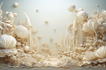 Abstract floral landscape in 3D featuring ivory elements. Generative AI