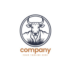 head of buffalo cow cart bull cattle dairy farm pet mascot emblem sports logo illustration icon flat t shirt design