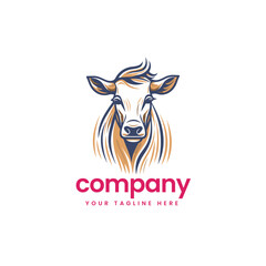 Obraz premium abstract buffalo cow cart bull cattle dairy farm pet mascot emblem sports logo illustration icon flat t shirt design