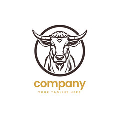 illustration head of buffalo cow cart bull cattle dairy farm pet mascot emblem sports logo illustration icon flat t shirt design