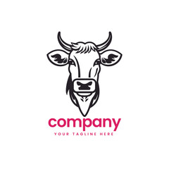 line art head buffalo cow cart bull cattle dairy farm pet mascot emblem sports logo illustration icon flat t shirt design