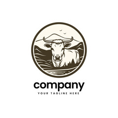 head of buffalo cow cart bull cattle dairy farm pet mascot emblem sports logo illustration icon flat t shirt design