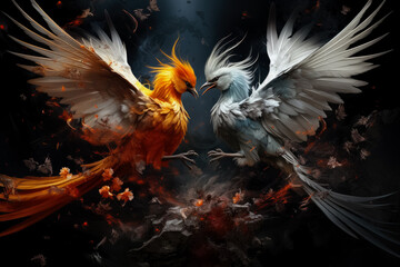 Fierce birds with fiery wings protect their nests ready to confront any intruders with utmost determination and aggression 
