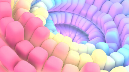 3d rendered abstract soft rainbow gradient color curves.