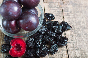 Fresh ripe plums and prune. Healthy snack