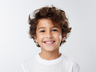 A close-up photo portrait of a smiling little boy, generated by AI