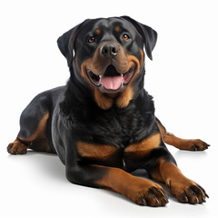 A sitting Rottweiler isolated on white background
