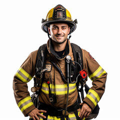 A close-up photo portrait of a firefighter. Generative AI