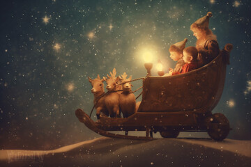 moon snow child christmas claus night magic winter holiday year. Generative AI.