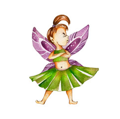 Set with fairy girls. funny cute flower fairy. for postcards and design