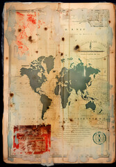 Gray Distorted Vintage Map of the World