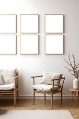 Mockup frame in contemporary Scandinavian living room interior, 3d render, Generative AI