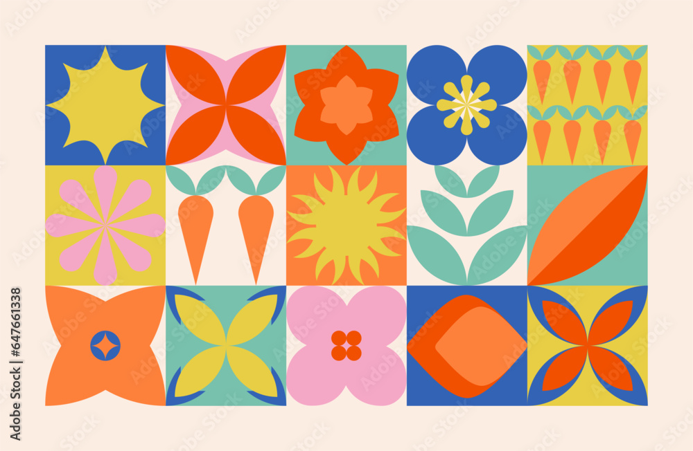 Poster geometric botanical background in bauhaus style. abstract nature. vector illustration.