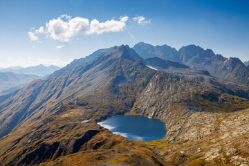 alpine lake of Lago Retico at the boarder of Ticino and Surselva, Switzerland