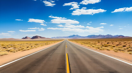 Fototapeta na wymiar A desert highway with no end in sight, Generative AI
