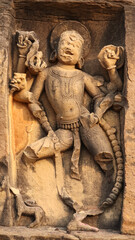 Sculptures of Hindu Deity, Kalbhairava and Chamundeshwari, Neelkanth Mahadeva Temple, Kalinjar Fort 13th Century Fort, Uttar Pradesh, India. 